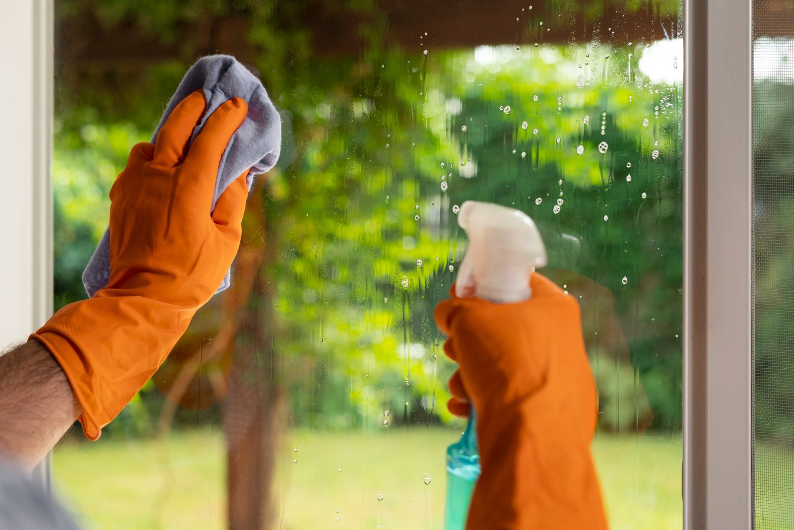 Window cleaning in Las Vegas by Desert Window Services — professional technician cleaning residential windows